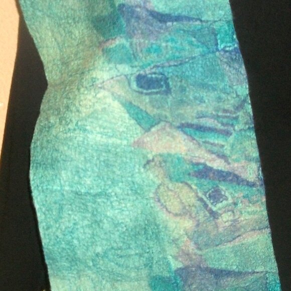 Vintage 1 of a Kind Handmade Hand-dyed Reversible Felted-Wool Scarf 66" X 18" - Picture 9 of 11